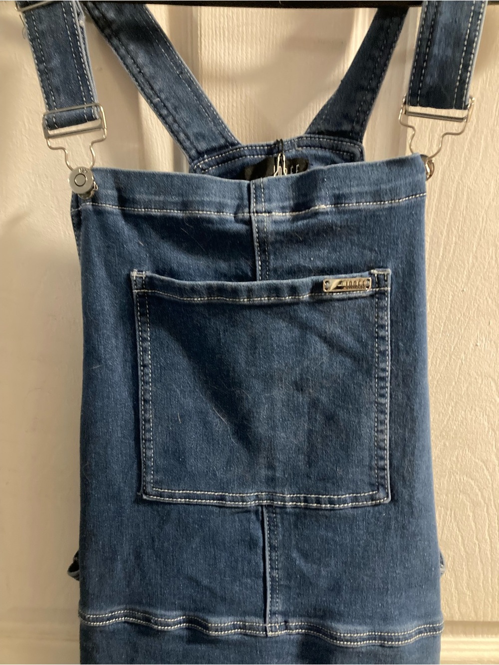 Denim Overall Skirt with Front Pocket - Blue